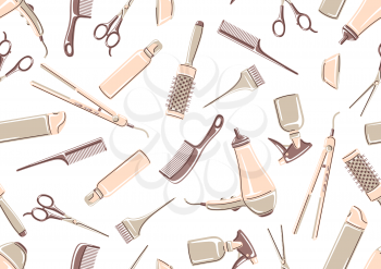 Barbershop seamless pattern with professional hairdressing tools. Haircutting salon background.