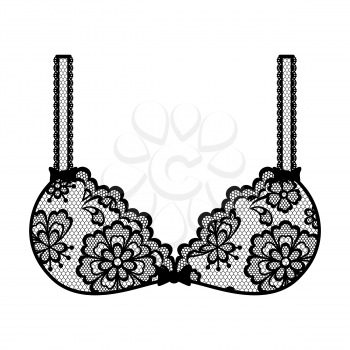 Illustration of female lacy bra. Vintage lace background, beautiful floral ornament.