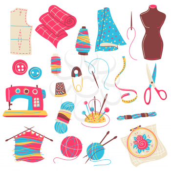 Set of needlework sewing items. Handicraft and hand made. Feminine creativity hobby and shopping facilities.