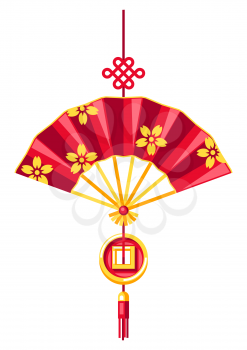 Illustration of Chinese hanging talisman with fish. Asian tradition New Year symbol. Talisman and holiday decoration.