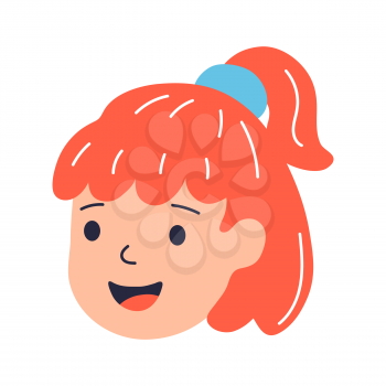 Illustration of smiling girl face. Child in cartoon style. Image for school and kindergarten. Happy childhood.