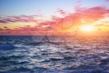 Sea horizon. Beautiful sunset composition.
