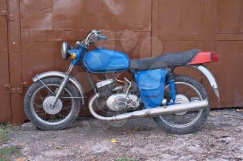 Old Blue Motorcycle. Retro design.