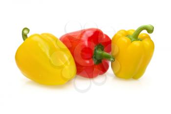 Yellow and red bell pepper isolated on white. Food object.