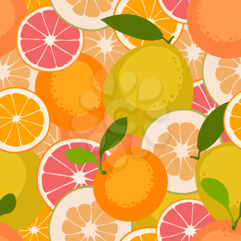 Fruit seamless pattern withcitrus fruits. Vector illustration.
