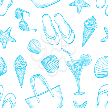 Summer seamless pattern. Hand drawn vector illustration.