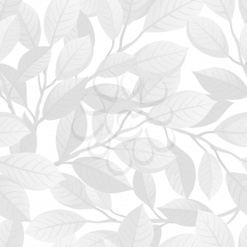 Floral seamless pattern. Vector illustration of white branches and leaves. Spring and summer background.