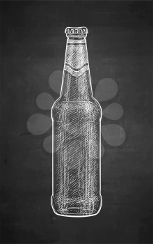 Beer bottle. Chalk sketch on blackboard background. Hand drawn vector illustration. Retro style.