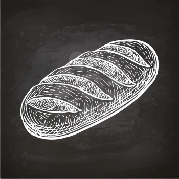 Loaf of bread. Chalk sketch on blackboard. Hand drawn vector illustration. Retro style.