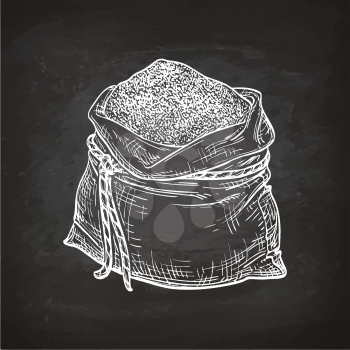 Bag of flour. Chalk sketch on blackboard. Hand drawn vector illustration. Retro style.
