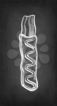 Chocolate-covered bacon. Chalk sketch on blackboard background. Hand drawn vector illustration. Retro style.