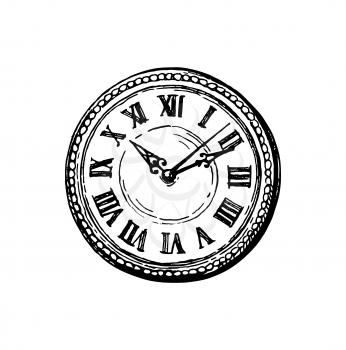 Clock face. Ink sketch isolated on white background. Hand drawn vector illustration. Retro style.