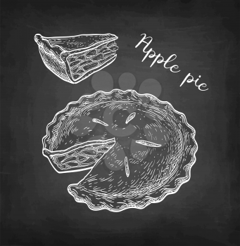 Apple pie. Chalk sketch on blackboard background. Hand drawn vector illustration. Retro style.