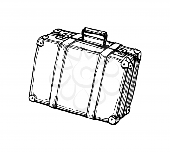 Suitcase. Ink sketch isolated on white background. Hand drawn vector illustration. Retro style.