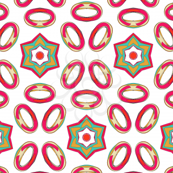 bright pattern in the style of the fifties, colorful kaleidoscope of red, orange and neon