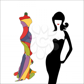 silhouette girl model in slinky dress different bright color fashion