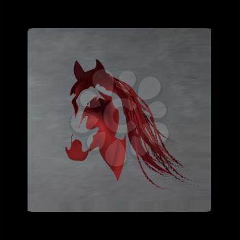 Vintage mystical picture horse in scarlet colors on black background. Burgundy silk drape flowing like blood.
