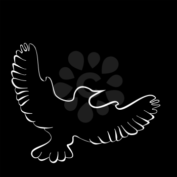 Abstract illustration, black and white silhouette of pigeon, dove. Common Wood Pigeon Columba palumbus or Culver.