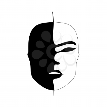 Abstract imitation of the Japanese mask black and white mystical