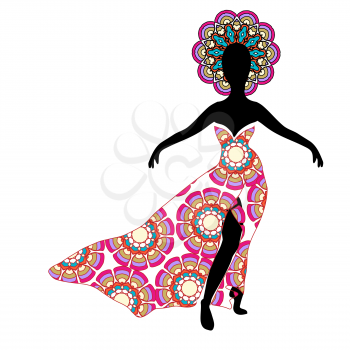 Young girl woman model silhouette in a chic long traditional dress