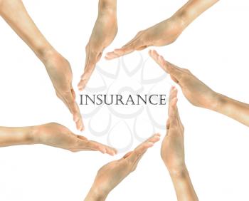Insurance concept. The word insurance is in the hands of man