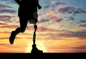 Concept of disability. Man with prosthetic leg running