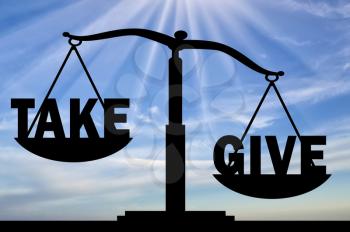 Word give in priority than the word to take on the scales. Concept of altruism and donation