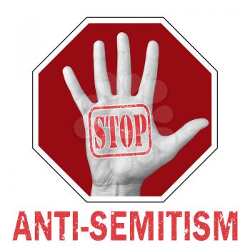 Stop anti-Semitism conceptual illustration. Open hand with the text stop anti-Semitism. Social problem