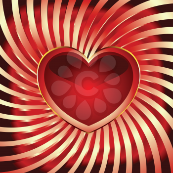 Red heart lies on the bent golden lines. There is a variant in a vector.
