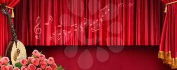 Luxury music banner with stand red tones.