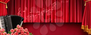 Luxury music banner with stand red tones.