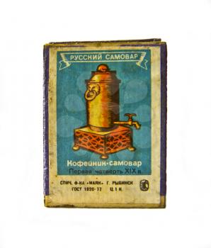 Udomlya City, Russia - August 6, 2010: Old match boxes USSR with the samovar image.
