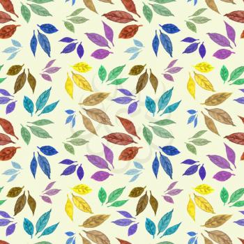 Seamless watercolor pattern with colorful leaves. Design for card, poster or wallpaper.