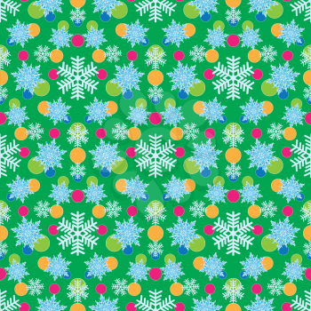 Christmas beautiful vector seamless background with blue snowflakes and multi-colored confetti.