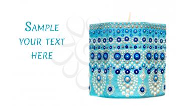 Candle holder with tea candles. Spot painting. Dot Art. Isolated on white. Inscription: sample your text.