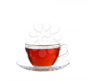 Glass of Tea with Bag End. Isolated on white background, with clipping path