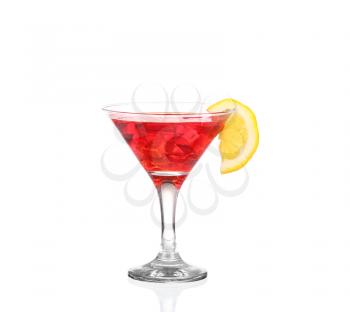 Cocktail with splash and lime slice isolated on white