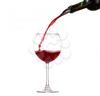 collage Wine collection - Splashing red wine in a glass. Isolated on white background and pourer