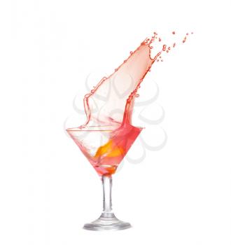 Fresh pink cocktail, lemon isolated on white background splash