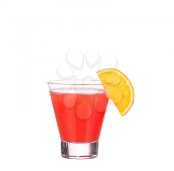 red alcohol cocktail with orange slice isolated on white background