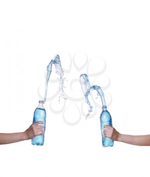 collage Water Bottle with Water Splash in Hand