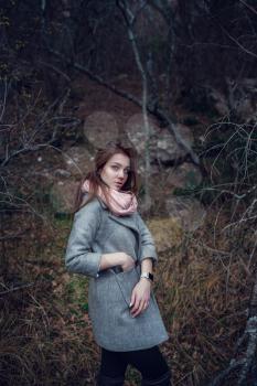 Beautiful Young Girl. Trip to the forest, to the mountains. Beautiful nature above the rocks and the sea. Crimea, Staroyalitinskaya road