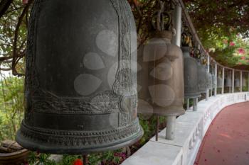 Temple bells hanged for everyone to ringed them for their own fortune at Golden Mount temple, Bangkok, Thailand.