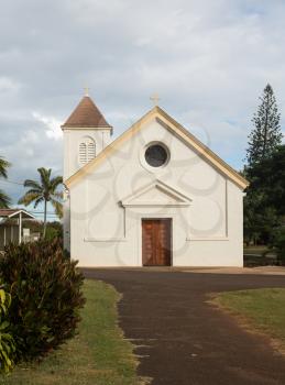 Exterior of the oldest Catholic Church founded by Robert Arsenius Walsh on Kauai in Hawaii