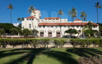 Spanish style architecture of Honolulu Hale or town hall in center of city of Honolulu, Oahu, Hawaii
