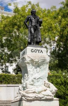 Statue to famous painter Goya outside the entrance to the Prado Museum Art Gallery in Madrid, Spain, Europe