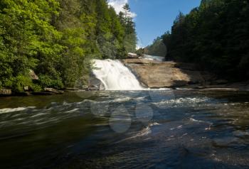 Upper two waterfalls of Triple Falls on the Little River in Dupont State Forest near Brevard North Carolina