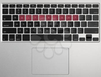 Words from the keys on modern laptop keyboard spelling Alt Right or Alt-Right