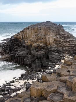 Rocks forming detailed patterns at Giants Causeway in County Antrim Northern Ireland