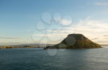 View of the bay and harbour at Tauranga with the Mount taken from the open sea